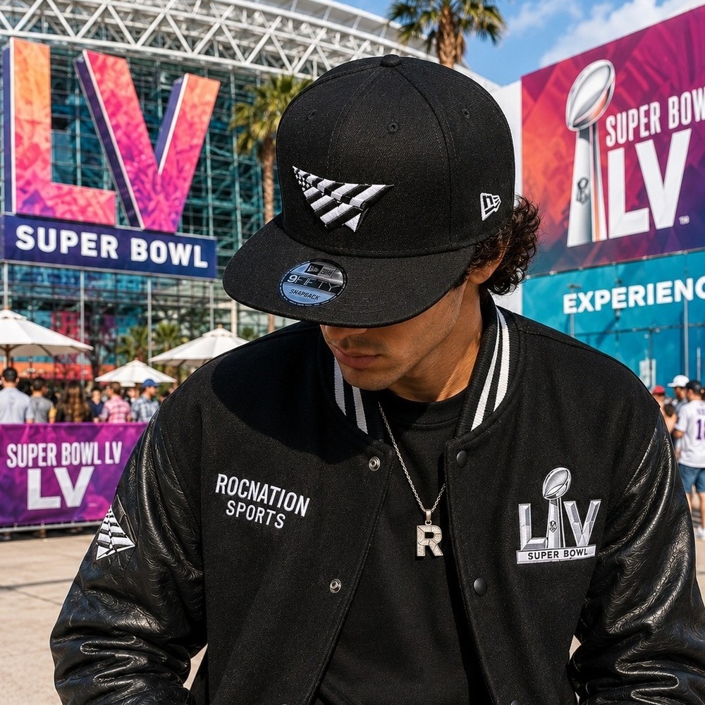 New Era Paper Planes Super Bowl LV Roc Nation Sports Snapback Hat Black Wool